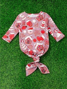 Holiday Gingerbread Knotted Baby Gown in Pink and Red NIP